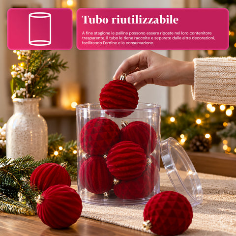 Set mit 12 samtigen Weihnachtskugeln, 8 cm, drei verschiedene Texturen in jeder Packung, in 3 Farben erhältlich, matte Kugeln für den Weihnachtsbaum und zur Dekoration