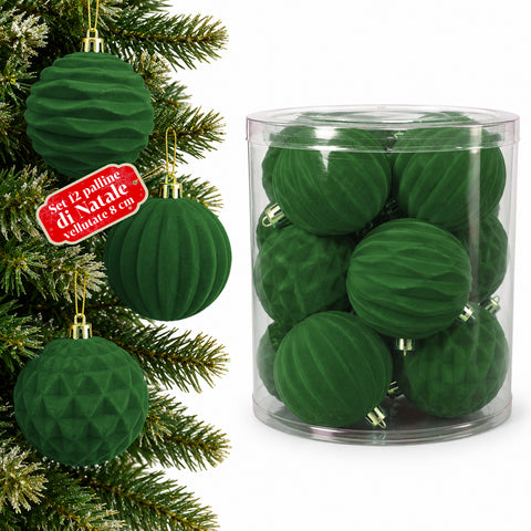 Set mit 12 samtigen Weihnachtskugeln, 8 cm, drei verschiedene Texturen in jeder Packung, in 3 Farben erhältlich, matte Kugeln für den Weihnachtsbaum und zur Dekoration