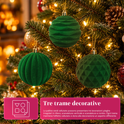 Set mit 12 samtigen Weihnachtskugeln, 8 cm, drei verschiedene Texturen in jeder Packung, in 3 Farben erhältlich, matte Kugeln für den Weihnachtsbaum und zur Dekoration