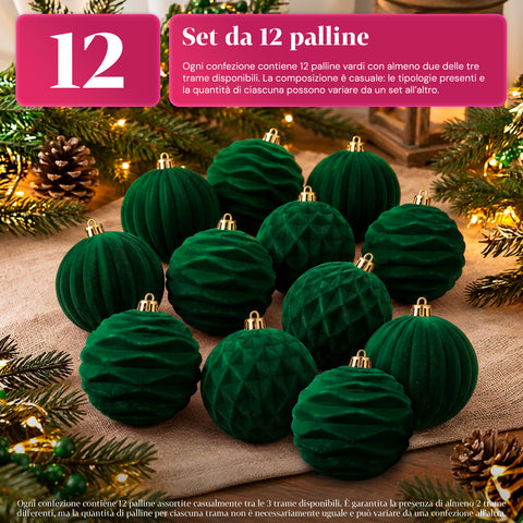 Set mit 12 samtigen Weihnachtskugeln, 8 cm, drei verschiedene Texturen in jeder Packung, in 3 Farben erhältlich, matte Kugeln für den Weihnachtsbaum und zur Dekoration