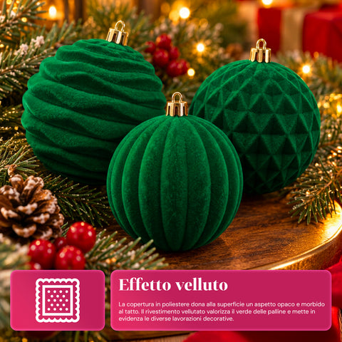 Set mit 12 samtigen Weihnachtskugeln, 8 cm, drei verschiedene Texturen in jeder Packung, in 3 Farben erhältlich, matte Kugeln für den Weihnachtsbaum und zur Dekoration