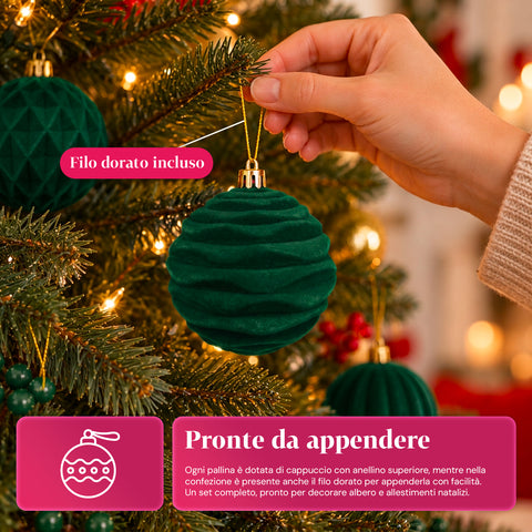 Set mit 12 samtigen Weihnachtskugeln, 8 cm, drei verschiedene Texturen in jeder Packung, in 3 Farben erhältlich, matte Kugeln für den Weihnachtsbaum und zur Dekoration