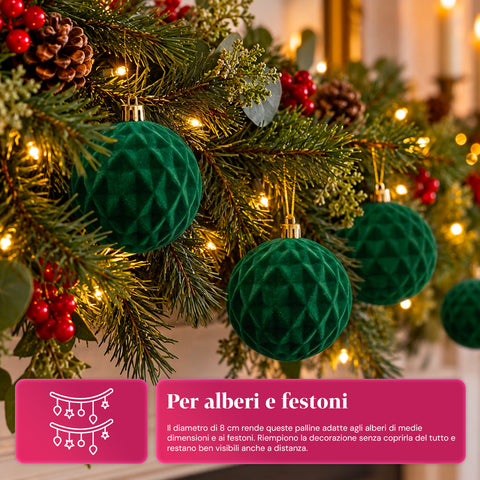 Set mit 12 samtigen Weihnachtskugeln, 8 cm, drei verschiedene Texturen in jeder Packung, in 3 Farben erhältlich, matte Kugeln für den Weihnachtsbaum und zur Dekoration