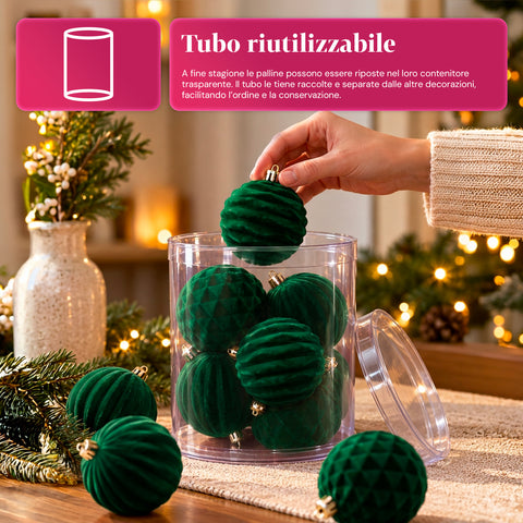 Set mit 12 samtigen Weihnachtskugeln, 8 cm, drei verschiedene Texturen in jeder Packung, in 3 Farben erhältlich, matte Kugeln für den Weihnachtsbaum und zur Dekoration