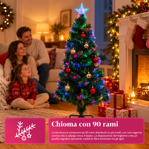 Weihnachtsbaum aus Glasfaser mit Lichteffekten und Sternspitze, 2 Höhen: 120 und 180 cm, PVC-Zweige, Stromversorgung über Transformator