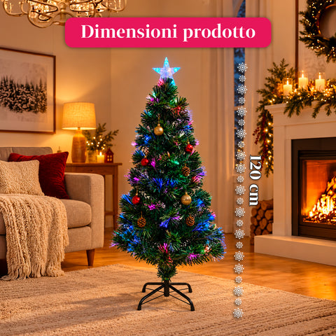 Weihnachtsbaum aus Glasfaser mit Lichteffekten und Sternspitze, 2 Höhen: 120 und 180 cm, PVC-Zweige, Stromversorgung über Transformator
