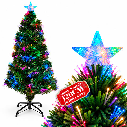 Weihnachtsbaum aus Glasfaser mit Lichteffekten und Sternspitze, 2 Höhen: 120 und 180 cm, PVC-Zweige, Stromversorgung über Transformator
