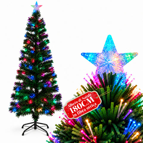 Weihnachtsbaum aus Glasfaser mit Lichteffekten und Sternspitze, 2 Höhen: 120 und 180 cm, PVC-Zweige, Stromversorgung über Transformator