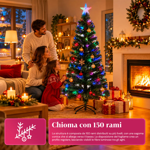 Weihnachtsbaum aus Glasfaser mit Lichteffekten und Sternspitze, 2 Höhen: 120 und 180 cm, PVC-Zweige, Stromversorgung über Transformator
