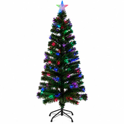 Weihnachtsbaum aus Glasfaser mit Lichteffekten und Sternspitze, 2 Höhen: 120 und 180 cm, PVC-Zweige, Stromversorgung über Transformator