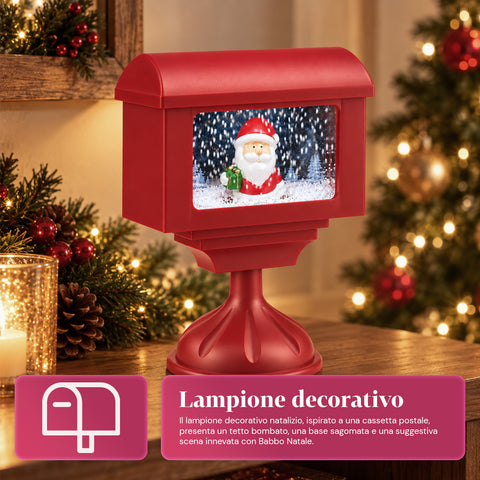 Dekorative Weihnachtslaterne als Briefkasten mit Schneeeffekt, LED-Lichtern und Musik, 2 Varianten: Weihnachtsmann oder Teddybär, Höhe 41 cm, batteriebetrieben