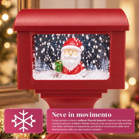 Dekorative Weihnachtslaterne als Briefkasten mit Schneeeffekt, LED-Lichtern und Musik, 2 Varianten: Weihnachtsmann oder Teddybär, Höhe 41 cm, batteriebetrieben