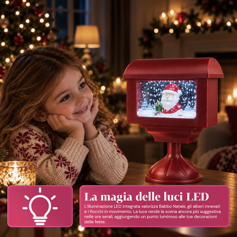 Dekorative Weihnachtslaterne als Briefkasten mit Schneeeffekt, LED-Lichtern und Musik, 2 Varianten: Weihnachtsmann oder Teddybär, Höhe 41 cm, batteriebetrieben