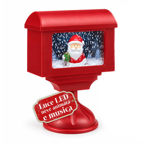 Dekorative Weihnachtslaterne als Briefkasten mit Schneeeffekt, LED-Lichtern und Musik, 2 Varianten: Weihnachtsmann oder Teddybär, Höhe 41 cm, batteriebetrieben