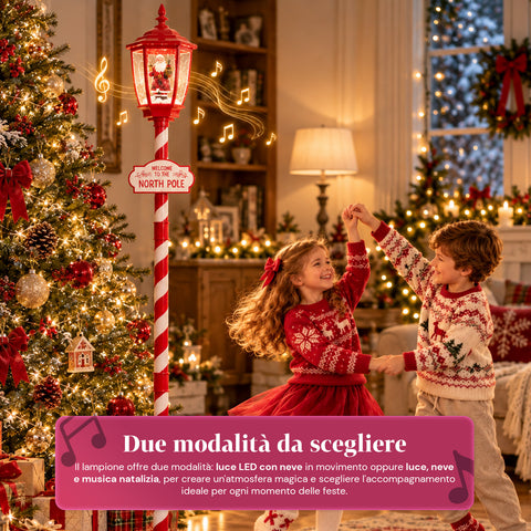 Rote Weihnachtslaterne 180 cm mit Schnee, LED-Licht und Musik, 2 Varianten: Weihnachtsmann oder Teddybär, Glaskugel-Effekt, weihnachtliche Bodendekoration
