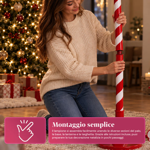 Rote Weihnachtslaterne 180 cm mit Schnee, LED-Licht und Musik, 2 Varianten: Weihnachtsmann oder Teddybär, Glaskugel-Effekt, weihnachtliche Bodendekoration
