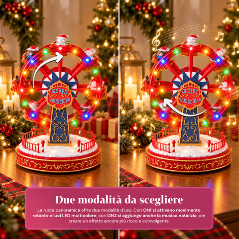Weihnachts-Riesenrad mit LED-Lichtern, Musik und Drehbewegung, 2 Farben, animierte Weihnachtsdekoration, Höhe 26 cm, Standfuß 22 cm, Kunststoff