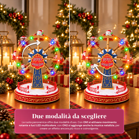 Weihnachts-Riesenrad mit LED-Lichtern, Musik und Drehbewegung, 2 Farben, animierte Weihnachtsdekoration, Höhe 26 cm, Standfuß 22 cm, Kunststoff