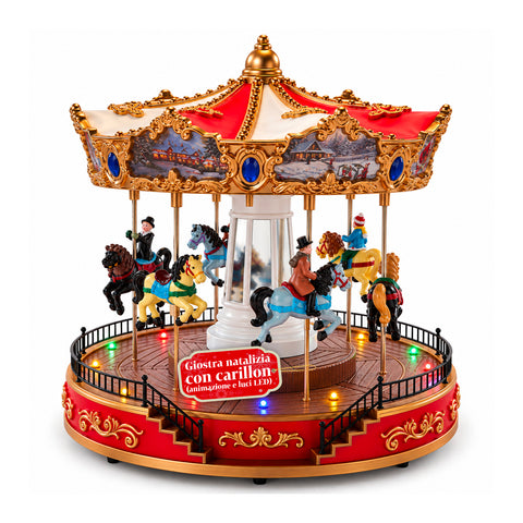 Weihnachts-Riesenrad mit LED-Lichtern, Musik und Drehbewegung, 2 Farben, animierte Weihnachtsdekoration, Höhe 26 cm, Standfuß 22 cm, Kunststoff
