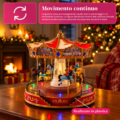 Weihnachts-Riesenrad mit LED-Lichtern, Musik und Drehbewegung, 2 Farben, animierte Weihnachtsdekoration, Höhe 26 cm, Standfuß 22 cm, Kunststoff