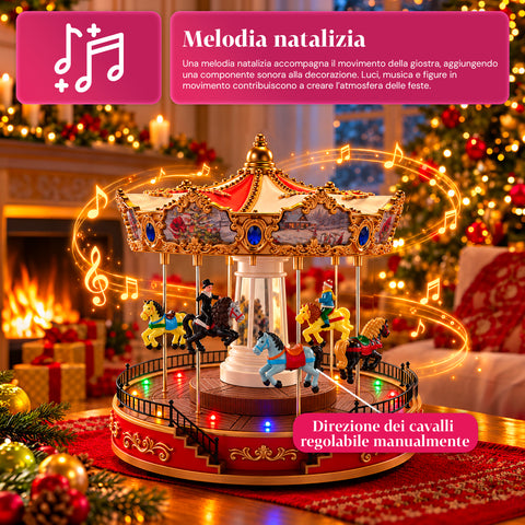 Weihnachts-Riesenrad mit LED-Lichtern, Musik und Drehbewegung, 2 Farben, animierte Weihnachtsdekoration, Höhe 26 cm, Standfuß 22 cm, Kunststoff