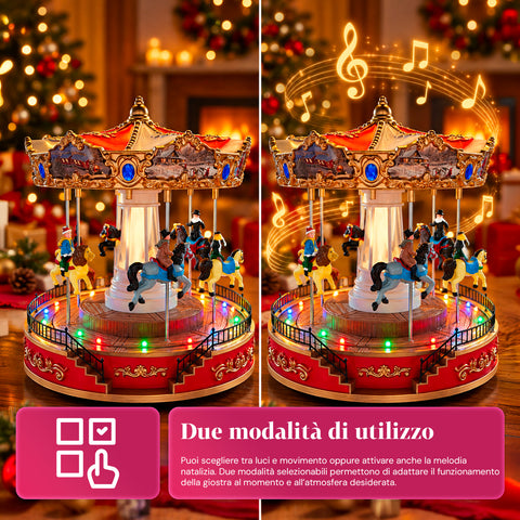 Weihnachts-Riesenrad mit LED-Lichtern, Musik und Drehbewegung, 2 Farben, animierte Weihnachtsdekoration, Höhe 26 cm, Standfuß 22 cm, Kunststoff