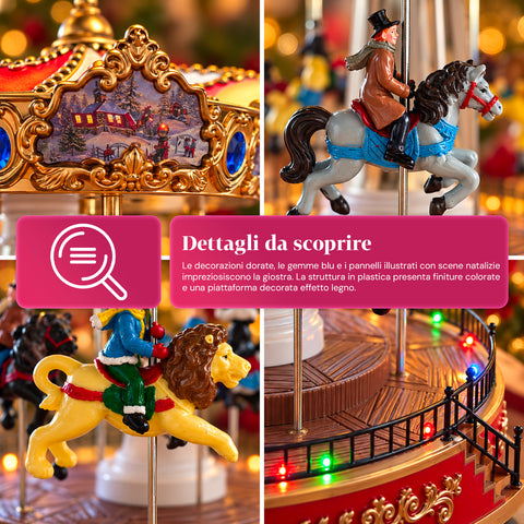 Weihnachts-Riesenrad mit LED-Lichtern, Musik und Drehbewegung, 2 Farben, animierte Weihnachtsdekoration, Höhe 26 cm, Standfuß 22 cm, Kunststoff