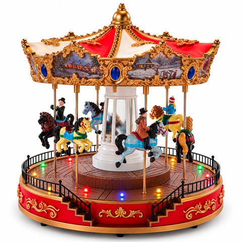 Weihnachts-Riesenrad mit LED-Lichtern, Musik und Drehbewegung, 2 Farben, animierte Weihnachtsdekoration, Höhe 26 cm, Standfuß 22 cm, Kunststoff