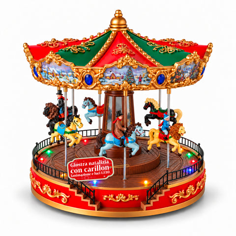 Weihnachts-Riesenrad mit LED-Lichtern, Musik und Drehbewegung, 2 Farben, animierte Weihnachtsdekoration, Höhe 26 cm, Standfuß 22 cm, Kunststoff
