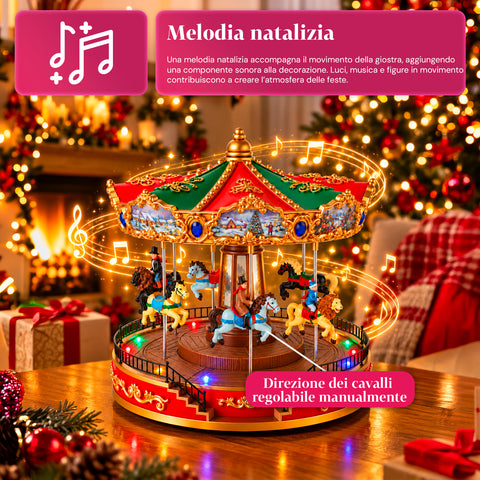 Weihnachts-Riesenrad mit LED-Lichtern, Musik und Drehbewegung, 2 Farben, animierte Weihnachtsdekoration, Höhe 26 cm, Standfuß 22 cm, Kunststoff