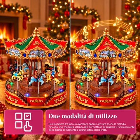 Weihnachts-Riesenrad mit LED-Lichtern, Musik und Drehbewegung, 2 Farben, animierte Weihnachtsdekoration, Höhe 26 cm, Standfuß 22 cm, Kunststoff