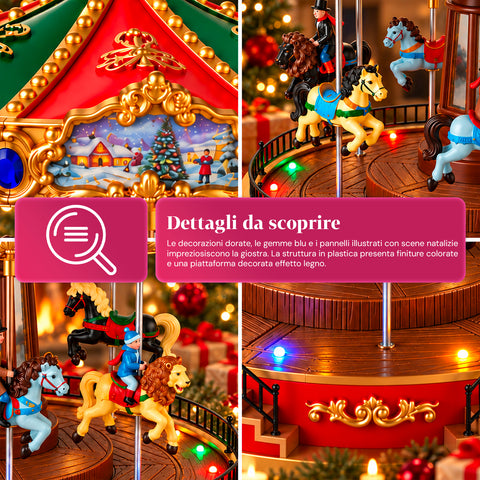 Weihnachts-Riesenrad mit LED-Lichtern, Musik und Drehbewegung, 2 Farben, animierte Weihnachtsdekoration, Höhe 26 cm, Standfuß 22 cm, Kunststoff