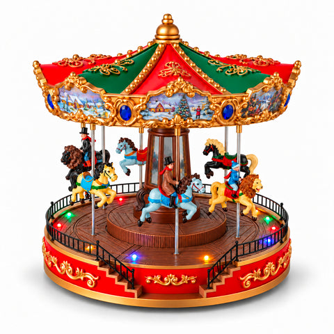 Weihnachts-Riesenrad mit LED-Lichtern, Musik und Drehbewegung, 2 Farben, animierte Weihnachtsdekoration, Höhe 26 cm, Standfuß 22 cm, Kunststoff