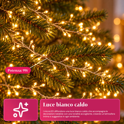Lichterkette 1000 MicroLEDs auf Spule, 3 Farben, für innen und außen, 13 m, silberfarbenes Kabel, 8 Lichtspiele, Transformator inklusive, weihnachtlich, 2-mm-Birnen