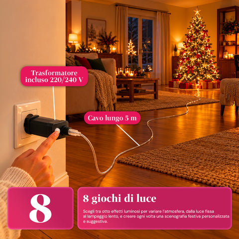 Lichterkette 1000 MicroLEDs auf Spule, 3 Farben, für innen und außen, 13 m, silberfarbenes Kabel, 8 Lichtspiele, Transformator inklusive, weihnachtlich, 2-mm-Birnen