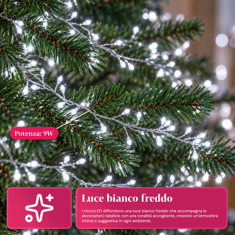 Lichterkette 1000 MicroLEDs auf Spule, 3 Farben, für innen und außen, 13 m, silberfarbenes Kabel, 8 Lichtspiele, Transformator inklusive, weihnachtlich, 2-mm-Birnen