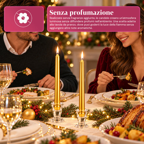 Schmale Weihnachtskerzen für Tischdekorationen und Kerzenleuchter, 6er-Set, 2 Farben, Höhe 20 cm, Paraffinwachs, glänzende Oberfläche mit Metallic-Effekt