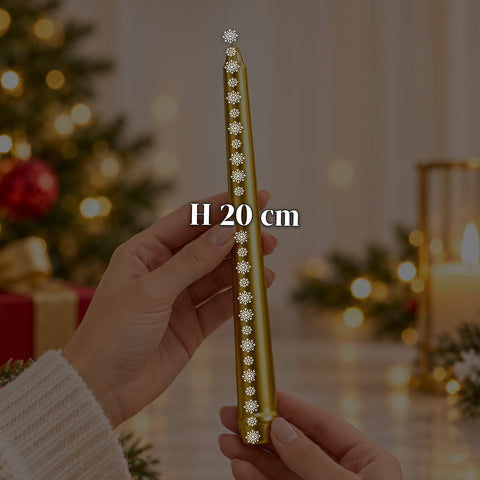 Schmale Weihnachtskerzen für Tischdekorationen und Kerzenleuchter, 6er-Set, 2 Farben, Höhe 20 cm, Paraffinwachs, glänzende Oberfläche mit Metallic-Effekt