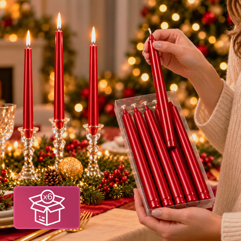 Schmale Weihnachtskerzen für Tischdekorationen und Kerzenleuchter, 6er-Set, 2 Farben, Höhe 20 cm, Paraffinwachs, glänzende Oberfläche mit Metallic-Effekt