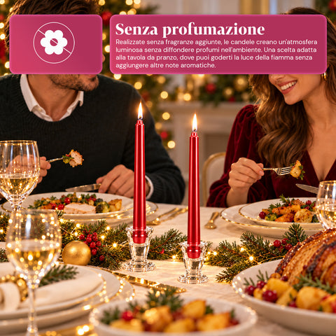 Schmale Weihnachtskerzen für Tischdekorationen und Kerzenleuchter, 6er-Set, 2 Farben, Höhe 20 cm, Paraffinwachs, glänzende Oberfläche mit Metallic-Effekt