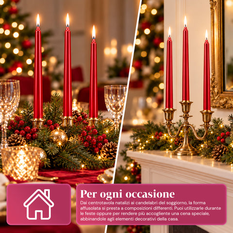 Schmale Weihnachtskerzen für Tischdekorationen und Kerzenleuchter, 6er-Set, 2 Farben, Höhe 20 cm, Paraffinwachs, glänzende Oberfläche mit Metallic-Effekt