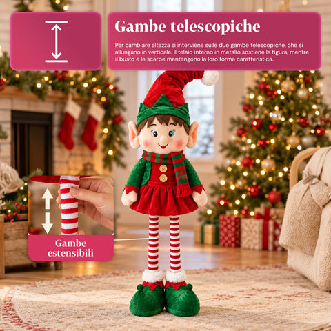 Ausziehbarer Weihnachtself, dekorativer Schmuck, verschiedene Farben, maximale Höhe 120 cm, Teleskopbeine, beschwerte Füße, Polyester