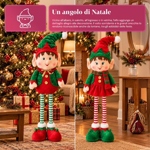 Ausziehbarer Weihnachtself, dekorativer Schmuck, verschiedene Farben, maximale Höhe 120 cm, Teleskopbeine, beschwerte Füße, Polyester