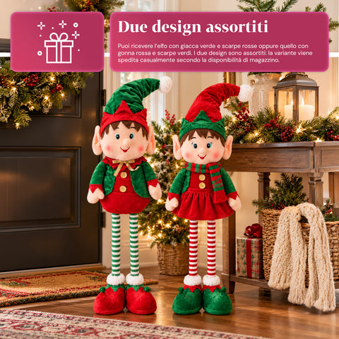 Ausziehbarer Weihnachtself, dekorativer Schmuck, verschiedene Farben, maximale Höhe 120 cm, Teleskopbeine, beschwerte Füße, Polyester
