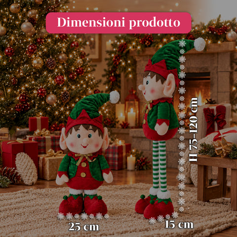 Ausziehbarer Weihnachtself, dekorativer Schmuck, verschiedene Farben, maximale Höhe 120 cm, Teleskopbeine, beschwerte Füße, Polyester