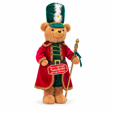Weihnachtlicher Soldatenbär, Weihnachtsdekoration, 2 Farben, Höhe 60 cm, Polyester, mit Hut, Umhang und Stock