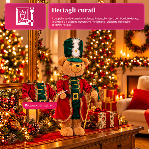 Weihnachtlicher Soldatenbär, Weihnachtsdekoration, 2 Farben, Höhe 60 cm, Polyester, mit Hut, Umhang und Stock