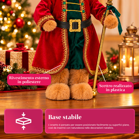 Weihnachtlicher Soldatenbär, Weihnachtsdekoration, 2 Farben, Höhe 60 cm, Polyester, mit Hut, Umhang und Stock