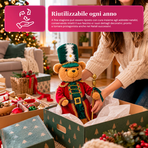 Weihnachtlicher Soldatenbär, Weihnachtsdekoration, 2 Farben, Höhe 60 cm, Polyester, mit Hut, Umhang und Stock