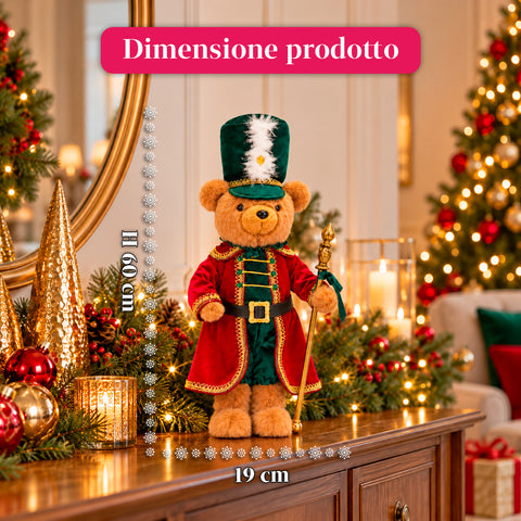 Weihnachtlicher Soldatenbär, Weihnachtsdekoration, 2 Farben, Höhe 60 cm, Polyester, mit Hut, Umhang und Stock
